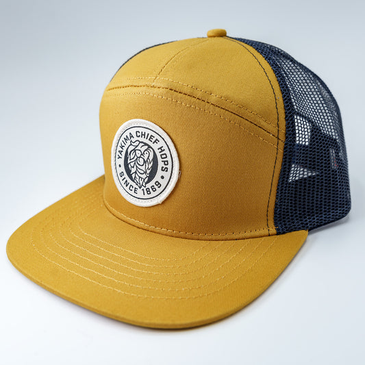 YCH 7-Panel Trucker Hat - Gold/Navy